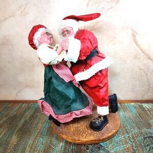 Vintage Terry's Village Papier Mache Dancing Santa Clause & Mrs Clause Figurines